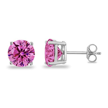Butterfly Prong Round Simulated Pink CZ Stud Earrings 925 Sterling Silver